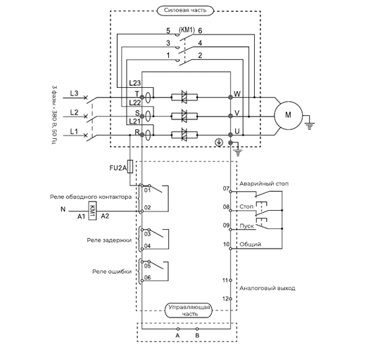 Схема подключения устройств плавного пуска серии SSI